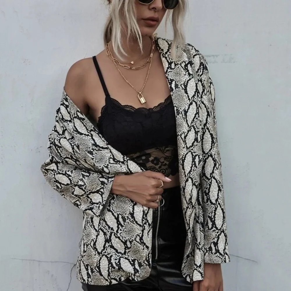 animal print snake print jacket long sleeve coat blazer - Picture 4 of 6